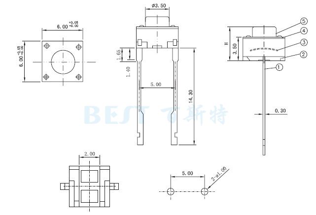 轻触开关TS-1109D参考图纸